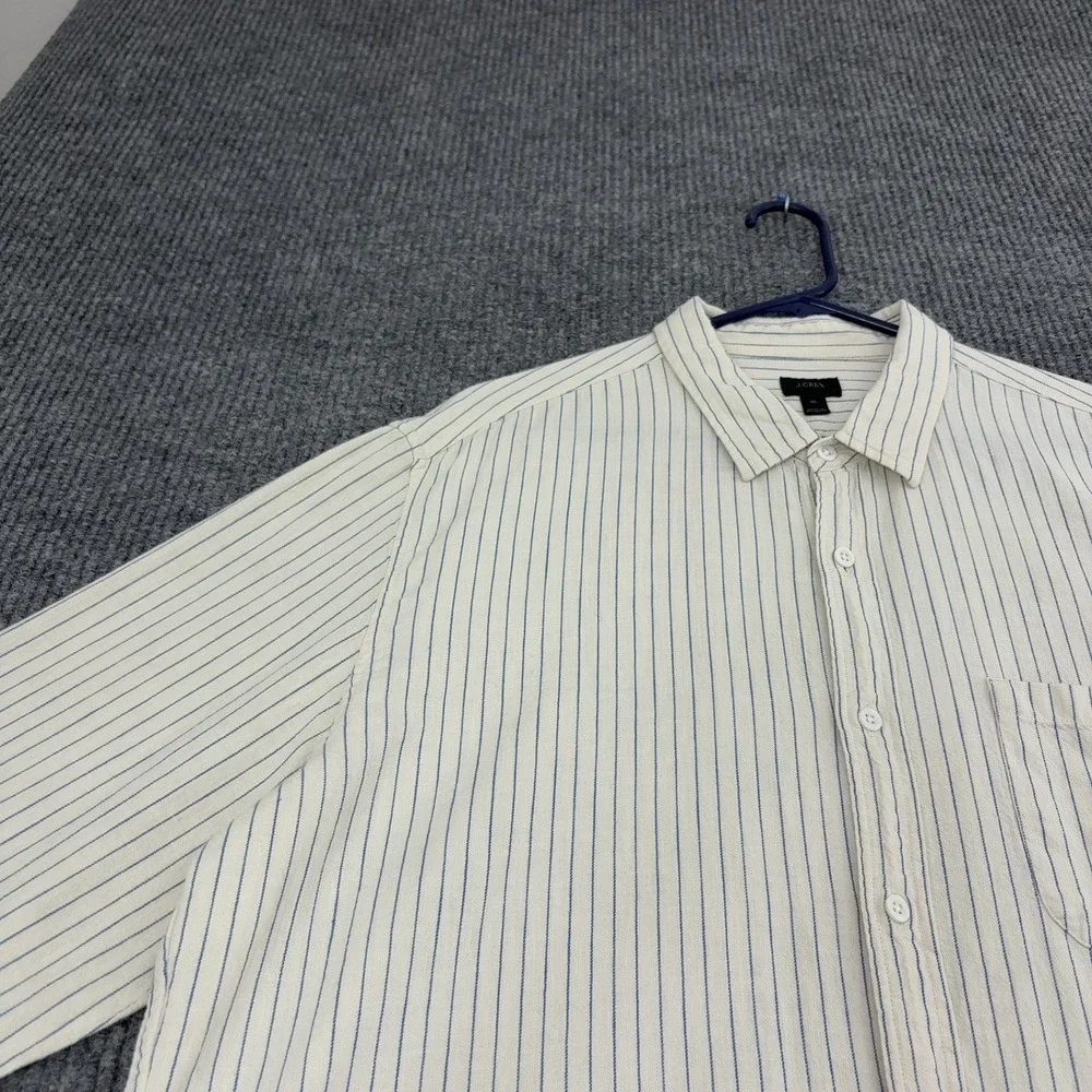 J Crew Button Down Shirt Mens XL Cream Cotton Striped Casual Preppy Classic